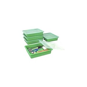 Storex Lot de 5 plateaux de rangement plats avec couvercle, format lettre, 25,4 x 33 x 7,6 cm, vert (62539U05C)