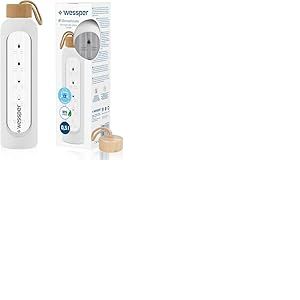 Wessper Bouteille a eau 500 millilitres, Bouteille de Motivation avec &eacute;chelle D'hydratation, Gourde pour eau en Verre Borosilicat&eacute; avec &eacute;tui en Silicone, Mat&eacute;riau Sans BPA &ndash; Blanc