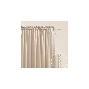 ROOM99 Rideau avec Passe Tringle Lara 140 x 250 cm Largeur x Hauteur, Décoration de Fenêtre, Curtains et Draperies intérieurs pour Salon, Chambre Moderne Galon à Pompons Crème, 1 pièce
