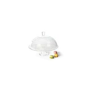 Excelsa Yasmin Présentoir à gâteaux avec cloche, verre, diamètre 31 cm, décoration en relief