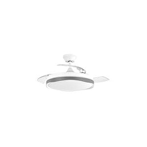 Zarivy Ventilateur DC Blondi blanc et gris, avec 3 pales et 7200 lm. 6 vitesses et températures de lumière réglables : 3000K, 4500K, 6000K. Télécommande et fonction mémoire.
