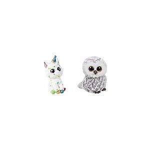 Ty - TY36898 - Beanie Boo's - Peluche Harmonie la Licorne 15 cm & TY37201 - Beanie Boo's - Peluche Owlette Hibou 15 cm