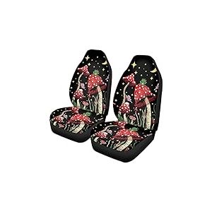 TOADDMOS Lot de 2 Housses de si&egrave;ge Avant de Voiture universelles Motif de Champignon avec &eacute;toile, pour SUV/Camion/camionnette/Voiture