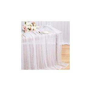 LuoluoHouse Nappe en Tulle avec Perles Blanches : Chemin de Table de Mariage 3 m en Tulle pour fête, fête prénuptiale, Voile d'arche de Mariage, décoration de Table en Dentelle, 152,4 x 304,8 cm