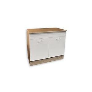 Stella Trading ANDY Élément bas moderne pour évier de cuisine en aspect chêne Sonoma, blanc mat - Élément de cuisine spacieux avec beaucoup d'espace de rangement - 100 x 90 x 60 cm (L/H/P)