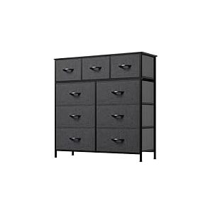 YITAHOME Commode, 9 Tiroirs en Tissu Commode Chambre Meuble de Rangement, Cadre en Métal,pour Chambre à Coucher, Salon,Gris Noir