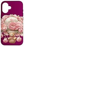 Montgolfière flottante pour bébé ours rose pivoine fleur Coque pour iPhone 16