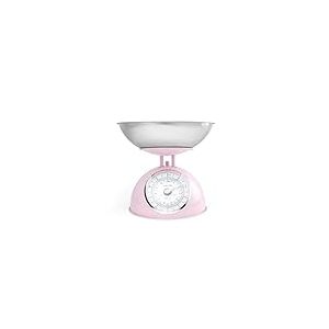Balance de Cuisine M&eacute;canique R&eacute;tro Rose Salter &ndash; Grand Cadran Rotatif Facile &agrave; Lire, Capacit&eacute; de 5kg, Bol Lavable au Lave-vaisselle de 1 Litre, Balance Alimentaire Analogique, Hauteur de 22 cm