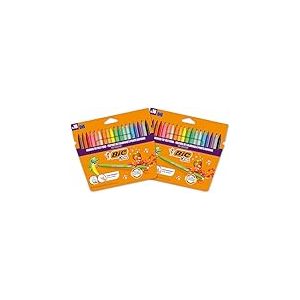 BIC Kids Kid Couleur - Feutres de Coloriage Lavables &agrave; Pointe Moyenne - Couleurs Assorties, Lot de 2 Etuis Carton de 18
