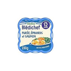 Bl&eacute;dina - Bl&eacute;dichef - Repas B&eacute;b&eacute; 12 Mois - 9 Plats Pur&eacute;e Epinards Saumon - Petits Morceaux - 100% Ingr&eacute;dients d'Origine Naturelle - D&egrave;s 12 Mois - 9 Assiettes de 230g