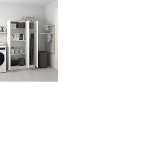 Dmora - Grande armoire polyvalente Beaumont, Armoire auxiliaire avec 3 portes, &Eacute;tag&egrave;re &agrave; chaussures avec &eacute;tag&egrave;res, Armoire &agrave; balais, 109x37h180 cm, Blanc