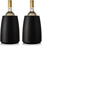 Vacu Vin Rafraîchisseur à Vin - Acier Inoxydable - Glacière Réutilisable pour Bouteilles de Vin - Noir - Housse de Refroidissement pour Bouteilles (Lot de 2)