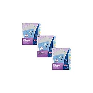 Avery Big Tab 31351 Lot de 3 intercalaires en plastique durable pour classeurs à 3 anneaux, 8 onglets, multicolore pastel