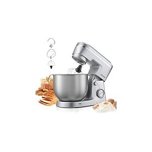 VEVOR Robot P&acirc;tissier 5,7 L, Batteur sur Socle 1500 W, Mixeur &agrave; P&acirc;te 10 Vitesses, T&ecirc;te Inclinable, Bol en Inox, avec Crochet P&eacute;trisseur, Fouet et Batteur, pour M&eacute;lange, Fouettage et P&eacute;trissage