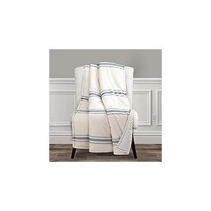 Lush Decor Couvre-lit réversible à Rayures de Style Ferme, Simple, 127 x 152,4 cm (l x L), Bleu – Charme Rustique Classique Moderne – Couverture à imprimé à Rayures Fines et Douillette, Douce et