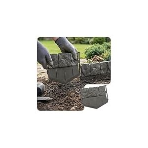 VOUNOT&reg; Bordure de Jardin Imitation Pierre 21.4m en Plastique Ultra R&eacute;sistant sans Tranch&eacute;es &agrave; Creuser Cl&ocirc;ture Gazon D&eacute;corative Facile &agrave; Installer pour All&eacute;e Pelouse Parterre Lot de 140pcs Gris