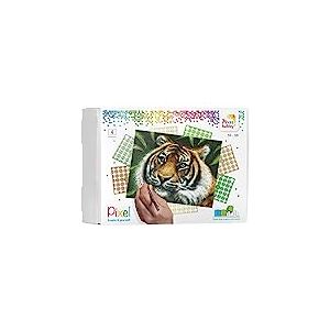 Pixel P090028 Emballage Cadeau mosaïque Tigre pour Enfants, Image d'environ 20,3 x 25,4 cm, système d'assemblage Simple avec des tesselles en bioplastique, sans Repassage ni Collage