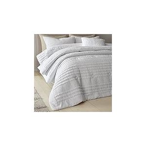 Catherine Lansfield Lennon Couvre-lit matelass&eacute; en Seersucker &agrave; Rayures Blanc 220 x 220 cm