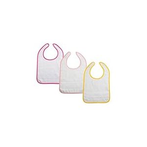 Filet - Lot de 3 bavoirs pour b&eacute;b&eacute; ou cr&egrave;che avec fermeture &agrave; d&eacute;chirure en &eacute;ponge blanche avec toile Aida &agrave; broder, 24 x 30 cm, fabriqu&eacute; en Italie, bord uni var. Rose, fuch&eacute;e, jaune