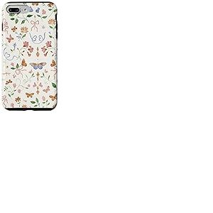 N&oelig;ud Papillon de Nuit esth&eacute;tique avec Fleur sur Beige Coque pour iPhone 7 Plus/8 Plus