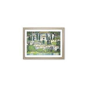 Big Box Art Gustav Klimt Peinture classique encadrée Motif église dans Cassone Prêt à accrocher pour salon, chambre à coucher, décoration de bureau, chêne A2 (64 x 46 cm)