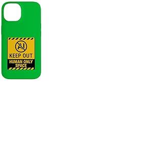 Panneau d'avertissement avec Message Anti-IA en Jaune Gras Coque pour iPhone 14