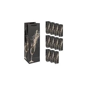 Idena 90412 - Sacs pour bouteilles Fl&ucirc;te de champagne, 12 pi&egrave;ces en noir, Sacs cadeaux de taille 39 x 12 x 10 cm, Sacs cadeaux pour l'anniversaire
