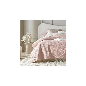 ROOM99 Feel Élégant Dessus de lit Moderne 240 x 260 cm 2 Personnes matelassé idéal comme jeté de canapé ou Couvre-lit Velours Velvet Rose poudré