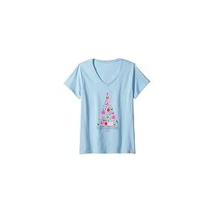 Femme Barbie Bonne Fete - Sapin de Noel T-Shirt avec Col en V