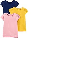 Simple Joys by Carter's Short-Sleeve Shirts and Tops, Pack of 3 Chemise, Bleu Marine/Jaune Moutarde/Rose, 2 Ans (Lot de 3) Fille