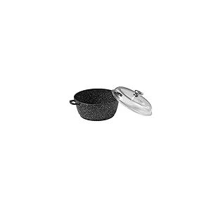 Pradel Excellence - Faitout en Fonte d'Aluminium Premium Couvercle Verre - Revêtement Anti-Adhésif Façon Pierre - 2 Protèges Poignées Amovibles - Tous Feux dont Induction, Four, Lave-Vaisselle - 28cm