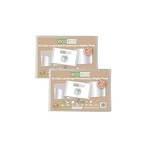 eco-eco Lot de 2 porte-vues A3 50% recyclés avec 20 pochettes en plastique - Format paysage transparent - Eco176 x 2