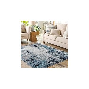 Livabliss Helsinki Tapis Moderne Abstrait - Tapis Salon, Salle &agrave; Manger, Chambre Adulte et Ado, Cuisine - Design Marbre Mouchet&eacute; Multicolore, Poil Ras Doux 160x220 cm - Bleu, Blanc, Gris