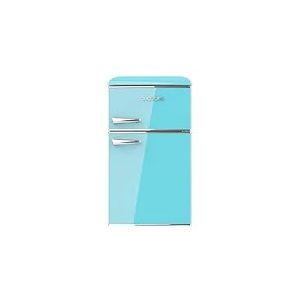 Cecotec Mini Frigo Rétro à 2 Portes de 85 L Bolero CoolMarket 2D Origin 86 Bleu. Mini Réfrigérateur, LED Intérieur, Poignée Chromée, Étagères en Verre, Ouvre-bouteilles, Bleu