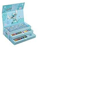 Undercover - Mallette de coloriage Stitch 44 pièces – Kit créatif pour enfants avec 3 compartiments pleins de plaisir à colorier – Crayons de couleur de cire poster autocollants – pour enfants à