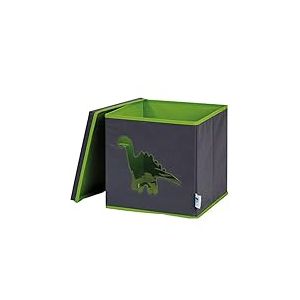 LOVE IT STORE IT - Cube De Rangement Avec Couvercle - En Tissu Ultra R&eacute;sistant - Pliable - Renforcement Carton - Pour Chambre Enfant - Compatible &Eacute;tag&egrave;re Cube Kallax - 33x33x33cm - Gris Motif Dino
