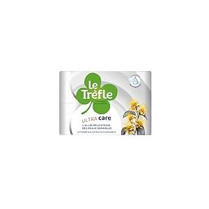 Le Trèfle Ultra Care - 6 Rouleaux de Papier Toilette, Quatre épaisseurs, 115 Feuilles par Rouleau, Lotionné aux Extraits d’Hamamélis, Blanc