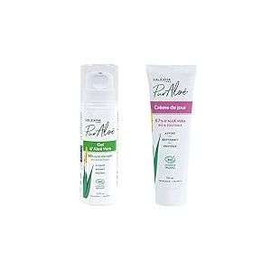 Ciel d'Azur Labs - Gel d'Alo&eacute; Vera Bio Pur Alo&eacute; - 98% Alo&eacute; Vera Natif Bio & &Eacute;quitable - Visage et Corps - Certifi&eacute; Bio Cosmos Organic - Flacon 250 ml & Cr&egrave;me de Jour &agrave; l'Aloe Vera Vivant 67% Bio 50 ml