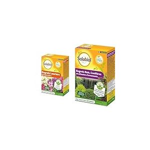 SOLABIOL Engrais Lauriers et Bougainvilliers - 1,5 Kg - 100% Organique - Action Longue Durée & Engrais Conifères et Arbustes d'ornement - 1,5 Kg - 100% Organique