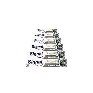 SIGNAL - Dentifrice Integral 8 Nature Elements Charbon - Des dents plus blanches et une bouche purifiée - Zinc minéral - 96% d'ingrédients d'origine naturelle (lot de 6x75ml)