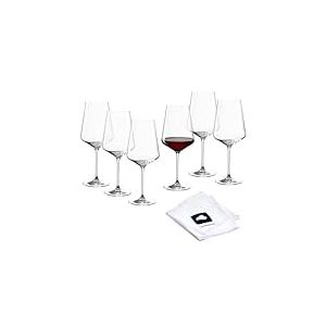 LEONARDO HOME Pucini 040978 Lot de 6 verres à vin rouge avec chiffon de polissage - Verres à vin rouge lavables au lave-vaisselle (750 ml) - Résistants aux chocs et adaptés à un usage quotidien -