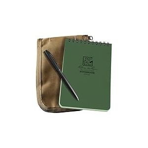 Rite in the Rain Kit de carnet &agrave; spirale r&eacute;sistant aux intemp&eacute;ries de 10,2 x 15,2 cm : couverture en tissu Cordura beige, carnet vert de 10,2 x 15,2 cm et stylo r&eacute;sistant aux intemp&eacute;ries (n&deg; 946-KIT)