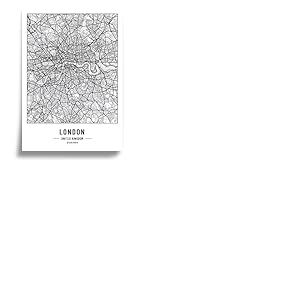 Poster Plan de la ville - Tableau mural moderne minimaliste - Cartes de ville - Noir et blanc - Décoration murale - Carte du monde - Cadeau pour la maison - Papier 250 g London A2