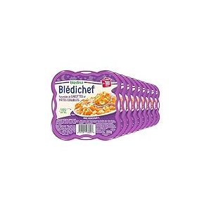 Blédina - Blédichef - Repas Bébé 18 Mois - 9 Plats Carottes Pâtes Coquilles - Petits Morceaux - Faible Teneur en Sel - Dès 18 Mois - 9 Assiettes 250g