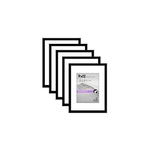 Americanflat Lot de 5 cadres photo noirs de 22,9 x 30,5 cm avec passe-partout et 22,9 x 30,5 cm sans passe-partout avec matériel de suspension en dents de scie pour un affichage horizontal et vertical
