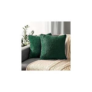PAVILIA Lot de 2 Housses de Coussin décoratives pour lit, canapé, Housse de Coussin en Fausse Fourrure Douce, Vert émeraude, 50,8 x 50,8 cm, Vert émeraude