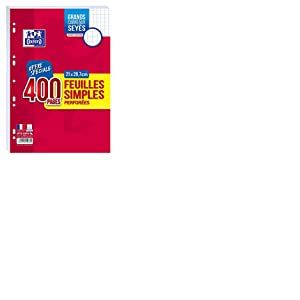 OXFORD Lot de 400 Pages Feuilles Simples Grands Carreaux Seyes Format A4 (21x29,7cm) Perforees, Blanches