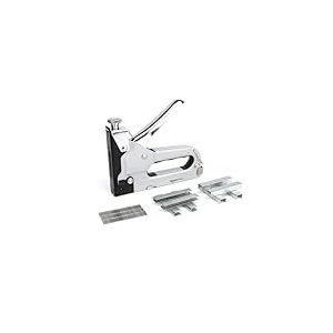 Amazon Basics Agrafeuse ultra robuste - 3 en 1 avec 600 agrafes, pour tissus d’ameublement, réparations de la maison, menuiserie, décoration et mobilier, Noir,Argent
