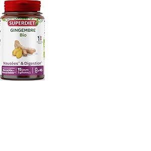 SUPERDIET - GINGEMBRE BIO - Naus&eacute;es, grossesse, digestion, dynamisant - Phytoth&eacute;rapie - Fabrication fran&ccedil;aise - 45 g&eacute;lules