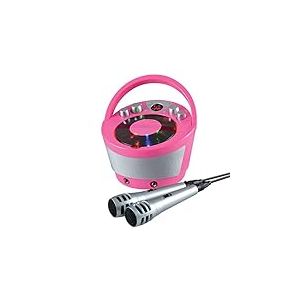 Groov-e Boombox Portable de fête karaoké avec Lecteur CD, Lecture sans Fil Bluetooth, éclairage Effet de fête, Micro et contrôle Vocal – 2 Microphones Inclus – Rose